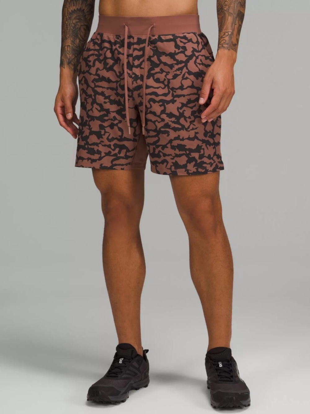 LULULEMON  Linerless Shorts 9” In Landscape Camo Smoky Topaz Graphite Grey